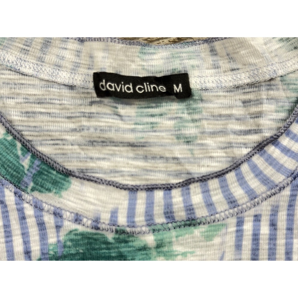 David Cline Crushed Tee Women M Floral Stripe Print 3/4 Sleeve Coastal Nautical - Picture 10 of 11